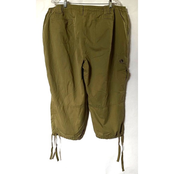 Liz Claiborne Capris 20W Olive Green Sloane Cargo Drawstring Waist Legs Lyocell - Picture 2 of 13